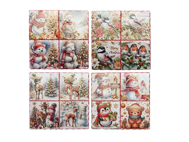 8" SQUARE 4 SECTION CERAMIC TRIVET WITH GOLD FOIL (ASSTD)